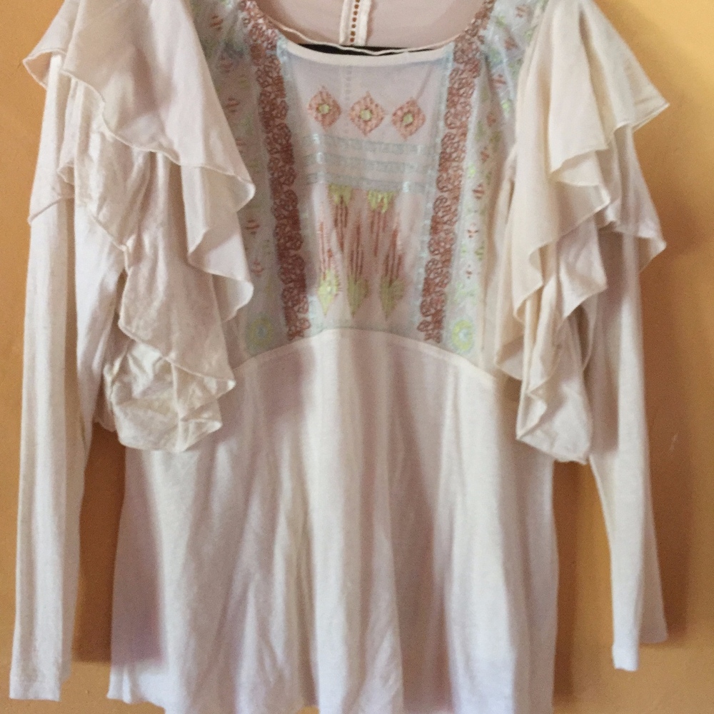 Free People La Cienga Ruffle Sleeve Top Size M NWT